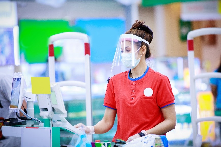 employee with a protective face mask